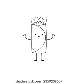 Hand drawn cute burrito cartoon character spreading love