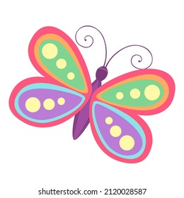 Hand drawn cute butterfly isolated on white background. Spring colorful vector doodle sketch illustration.