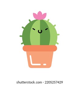 La mano dibujó un lindo cactus sobre un fondo blanco. Diseño de caricaturas. Estilo de caricatura. Concepto de planta kawaii. Gráfico infantil. Imagen para tarjeta, afiche. Ilustración vectorial.