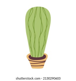 Hand drawn cute cactus in a pot, succulent flower isolated on a white background. Doodle, illustration in a simple flat style. It can be used for decoration of textile, paper and other surfaces.