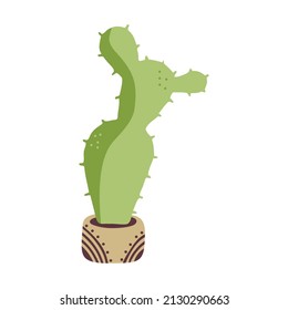 Hand drawn cute cactus in a pot, succulent flower isolated on a white background. Doodle, illustration in a simple flat style. It can be used for decoration of textile, paper and other surfaces.