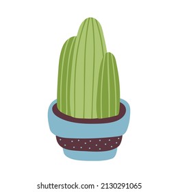 La mano dibujó un lindo cactus en una olla, una suculenta flor aislada en un fondo blanco. Doodle, ilustración en un sencillo estilo plano. Se puede utilizar para la decoración de textiles, papel y otras superficies.