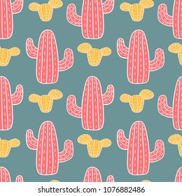 hand drawn cute cactus seamless pattern to be printed in textiles or made into wallpaper