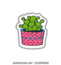 Hand drawn cute cactuses collection. Vector illustration. Bright funny decor sticker. Botanical illustration.