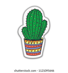 Hand drawn cute cactuses collection. Vector illustration. Bright funny decor sticker. Botanical illustration.
