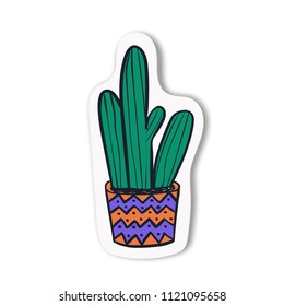 Hand drawn cute cactuses collection. Vector illustration. Bright funny decor sticker. Botanical illustration.