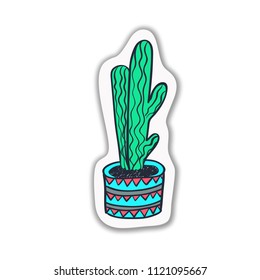 Hand drawn cute cactuses collection. Vector illustration. Bright funny decor sticker. Botanical illustration.