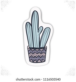 Hand drawn cute cactuses stickers collection. Vector illustration.