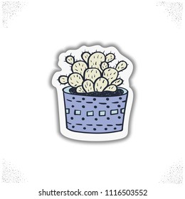 Hand drawn cute cactuses stickers collection. Vector illustration.