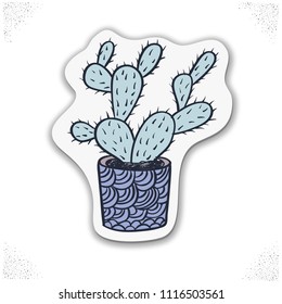 Hand drawn cute cactuses stickers collection. Vector illustration.