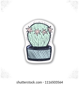 Hand drawn cute cactuses stickers collection. Vector illustration.