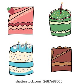 ilustração de desenho animado de bolo bonito desenhado à mão