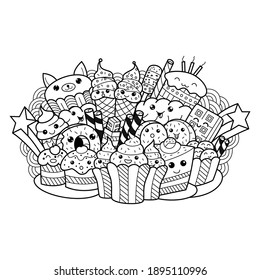 Hand drawn of cute cake doodle