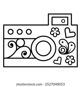 Hand Drawn Cute Camera Icon Coloring Book Vector Illustration. Bold and Easy Designs for Adults and Kids.