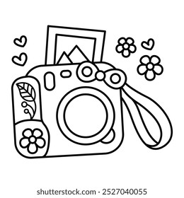 Hand Drawn Cute Camera Icon Coloring Book Vector Illustration. Bold and Easy Designs for Adults and Kids.