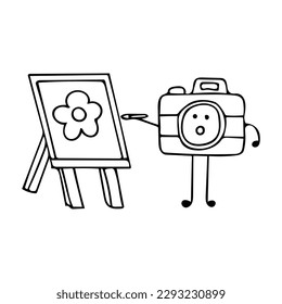 hand drawn cute camera painting Cartoon Mascot Character Vector illustration color children cartoon clipart