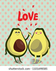 Hand drawn. Cute card. Love.Avocado.Design for banner, card, placard, brochure