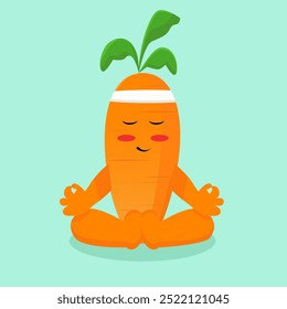 Hand drawn cute carrot yoga meditate vector illustration in simple and cartoon style perfect to sticker, clipart
