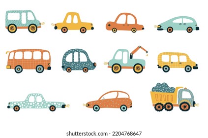 Hand Drawn Cute Cars Buses Trucks Stock Vector (Royalty Free ...