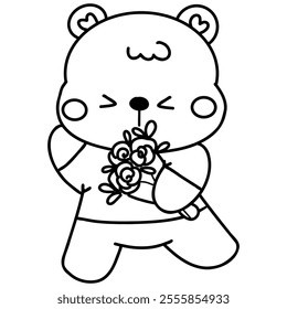 Hand drawn cute cartoon baby bear for valentines coloring page