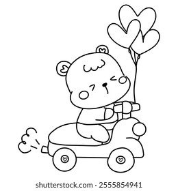 Hand drawn cute cartoon baby bear for valentines coloring page