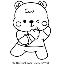 Hand drawn cute cartoon baby bear for valentines coloring page