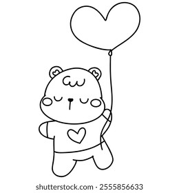 Hand drawn cute cartoon baby bear for valentines coloring page