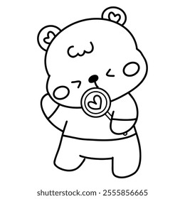 Hand drawn cute cartoon baby bear for valentines coloring page