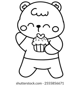 Hand drawn cute cartoon baby bear for valentines coloring page