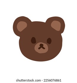 La mano dibujó la linda cabeza del oso de dibujos animados, kawaii kuma, obras de arte en la cara de oso de peluche marrón oscuro. Ilustración del vector EPS 10