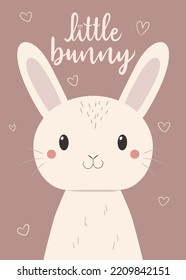 hand drawn cute cartoon bunny poster for nursery, vector