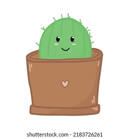 Hand drawn cute cartoon cactus in pot with heart doodle style, vector illustration isolated on white background. Nature plant, decorative design element for print or web