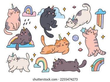 Hand Drawn Cute Cartoon Cat Unicorn Doodle