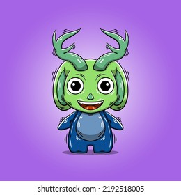 Hand drawn cute cartoon character with smile face