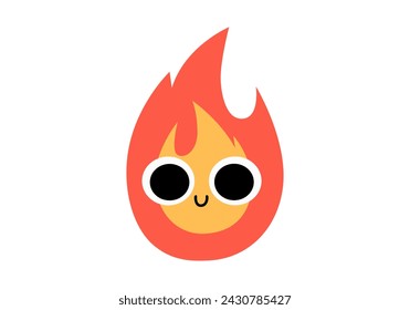 Hand drawn cute cartoon character illustration of fire with face. Flat vector be careful with fire concept sticker in colored doodle style. Flame mascot icon. New idea or startup. Isolated.