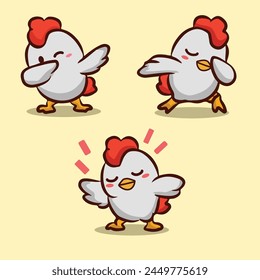 hand drawn cute cartoon chicken dabbing vector design for elements, clipart