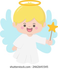 Hand drawn cute cartoon christmas angel boy