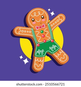 Hand drawn cute cartoon gingerbread man cookie vector illustration
