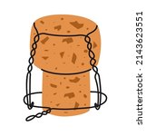 Hand drawn cute cartoon illustration cork for wine or champagne. Flat vector 
wine bottle bung sticker in simple colored doodle style. Holiday celebration party icon or print. Isolated