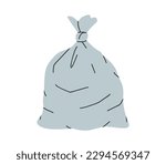 Hand drawn cute cartoon illustration of big garbage bag. Flat vector grocery plastic package with trash, environmental pollution design in colored doodle style. Ecology sticker, icon. Isolated.