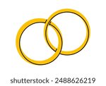 Hand drawn cute cartoon illustration of golden wedding rings. Flat vector engagement rings sticker doodle style. Propose and marriage. Valentine