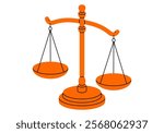 Hand drawn cute cartoon illustration of unbalance scales. Flat vector mass measurement device with tipped bowl doodle style. Inequality in weight icon or print. Justice and law concept. Isolated.
