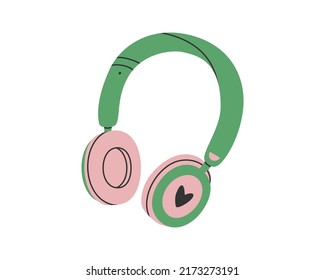 Hand drawn cute cartoon illustration wireless headphones  Flat vector headset sticker in simple colored doodle style  Music device icon print  Isolated white background 
