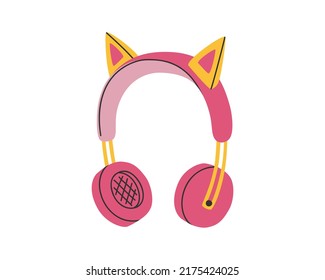 Hand drawn cute cartoon illustration of wireless headphones. Flat vector headset sticker in simple colored doodle style. Music device icon or print. Isolated on white background.