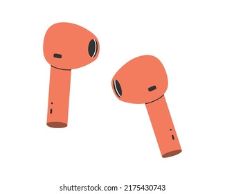 Hand drawn cute cartoon illustration of wireless headphones. Flat vector headset sticker in simple colored doodle style. Music device icon or print. Isolated on white background.