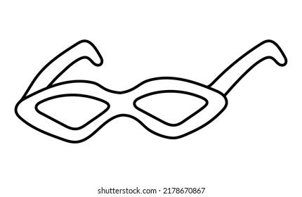 Hand drawn cute cartoon illustration of sunglasses. Sun protection or travel accessory icon or print. Isolated on white background.