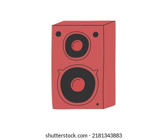 Hand drawn cute cartoon illustration of music column. Flat vector sound speaker  sticker in simple colored doodle style. Audio device icon or print. Isolated on white background.