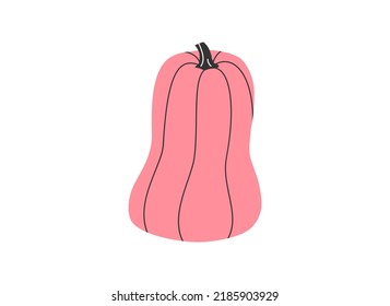 Hand drawn cute cartoon illustration of pumpkin. Flat vector Halloween and Thanksgiving sticker in simple colored doodle style. Fall or autumn harvest icon or print. Isolated on white background.