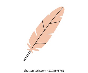 Hand Drawn Cute Cartoon Illustration Of Magic Feather. Flat Vector Esoteric Element Sticker In Simple Colored Doodle Style. Plume Icon Or Print. Isolated On White Background.