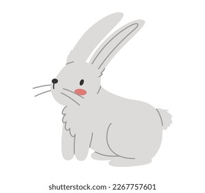 Hand drawn cute cartoon illustration of standing small rabbit. Flat vector spring animal, Easter design sticker in colored doodle style. Bunny, hare character icon or print. Isolated on background.